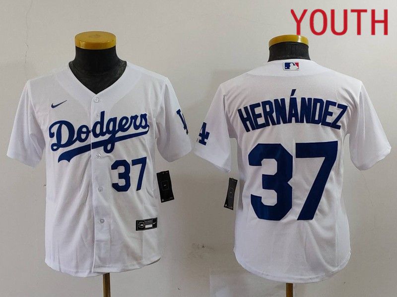 Youth Los Angeles Dodgers #37 Hernandez White Nike Game 2024 MLB Jersey style 7241